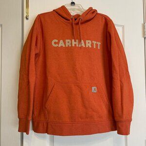 Carhartt Logo Hoodie Relaxed Fit Men‎ Size M Orange Midweight Sweatshirt